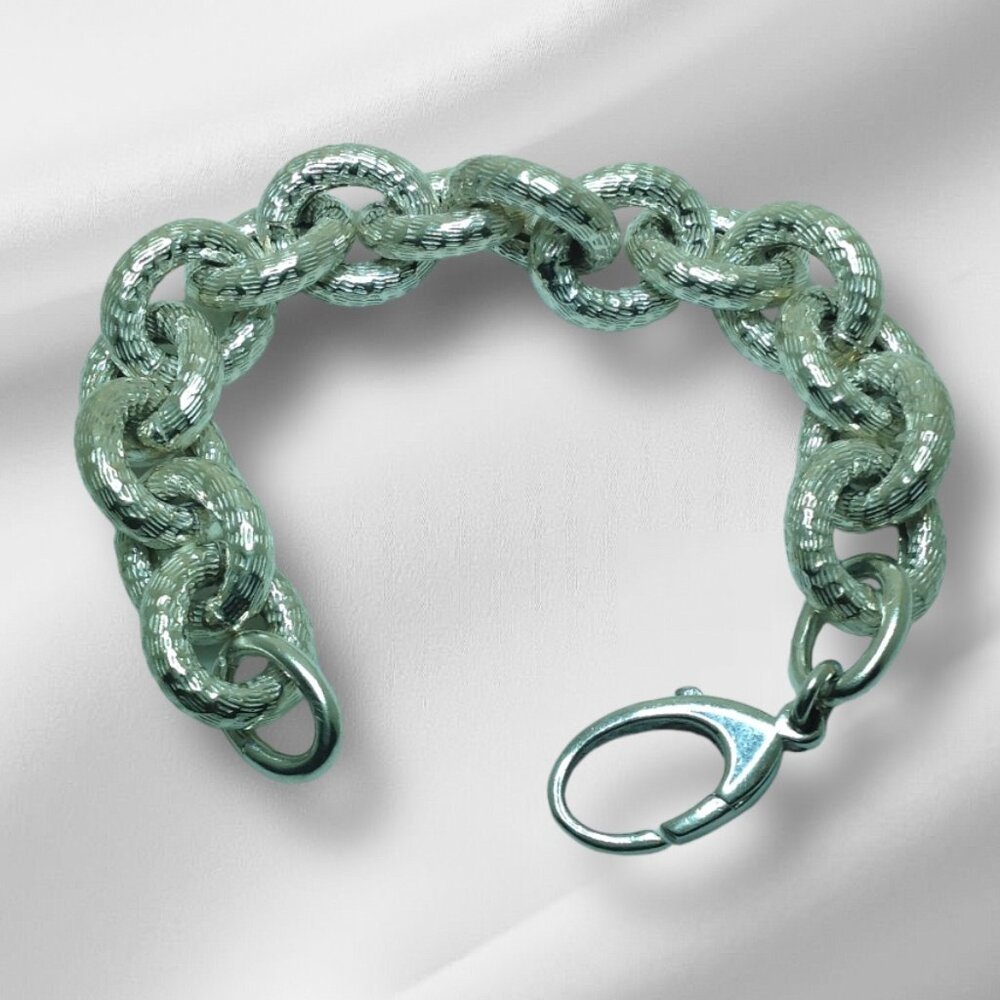 Sterling Silver Texture Cable Links Bracelet - image 1